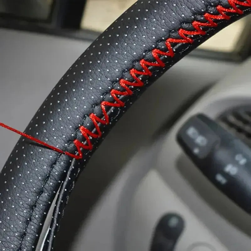 Universal Leather Car Steering Wheel Stitch On Wrap Cover Fit for 38cm 14" DIY Sewing Breathable and Anti Slip Black Grey Beige