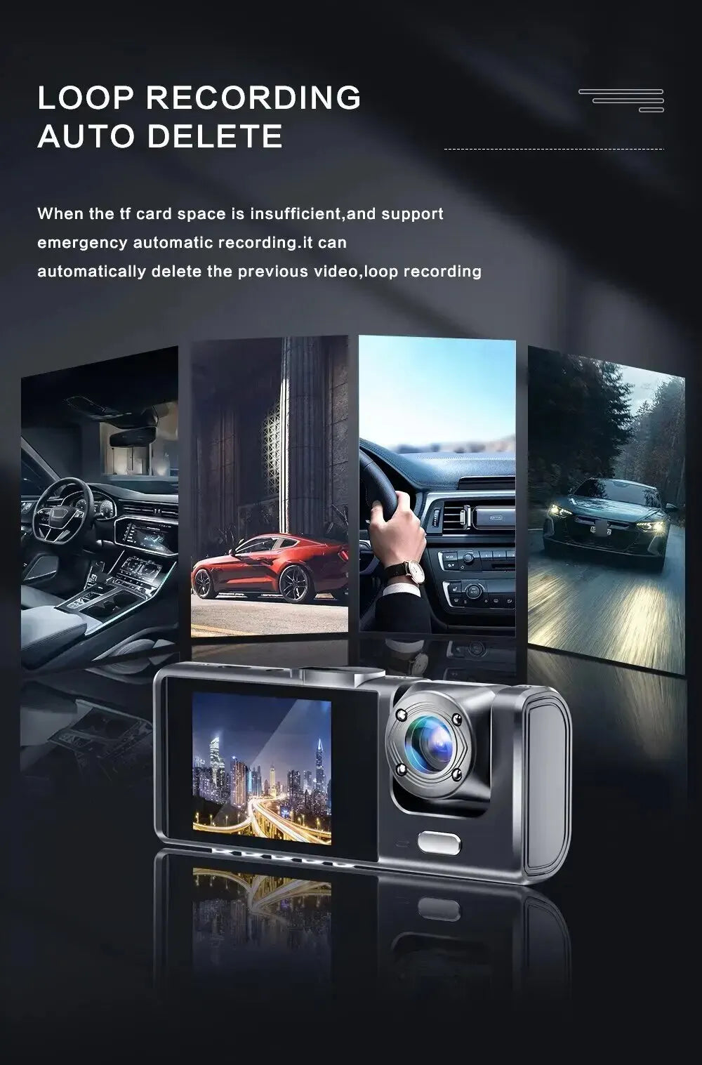 CZSKY 3-Channel 1080P HD Dash Cam with Triple Lens | Inside Vehicle DVR & Dashcam Recorder