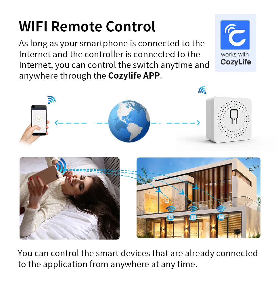 Custom Mini Smart Switch | Cozylife & Apple HomeKit Compatible | WiFi App Controlled Dark Box Circuit Breaker | Smart Home Autom