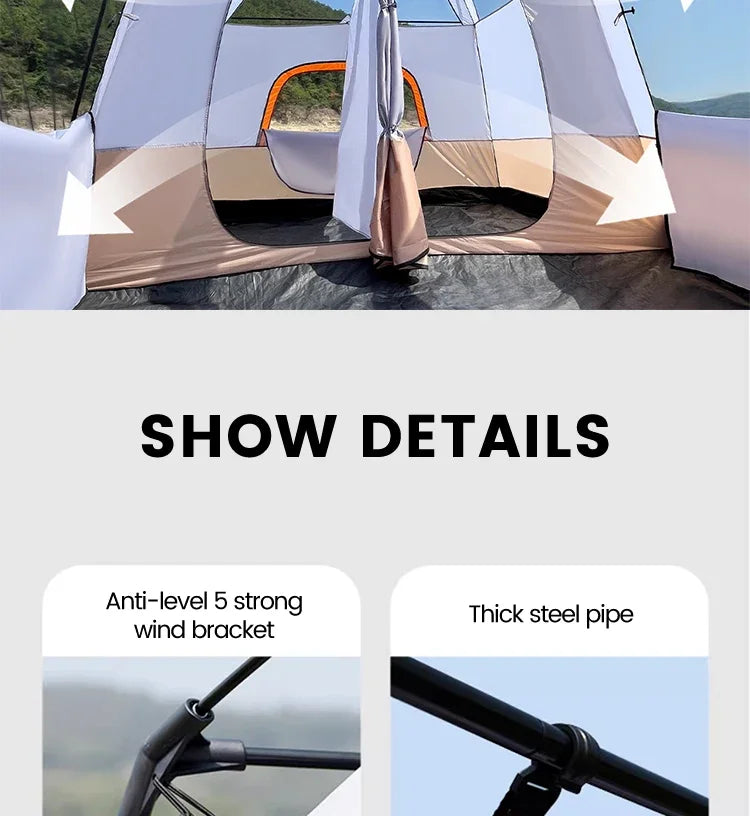 XIAOTREE Outdoor Family Camping Tent - Oversized Double-Layer 2-Room Tent for 3-12 People, Thickened Rainproof Design for Outdoor Adventures