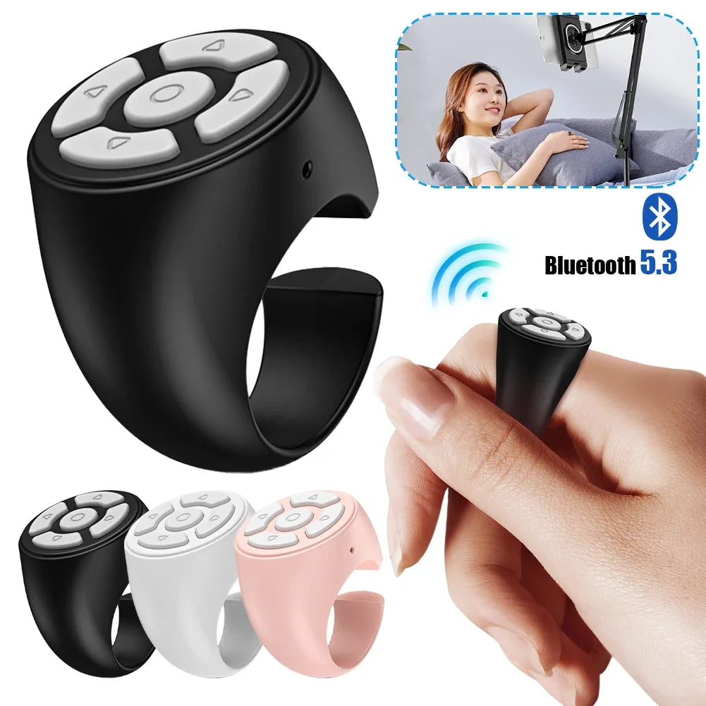 Scrolling Ring Wireless Finger Controller – Bluetooth-compatible ring for page turning, camera shutter, and media control; perfect for home, travel, or car use.