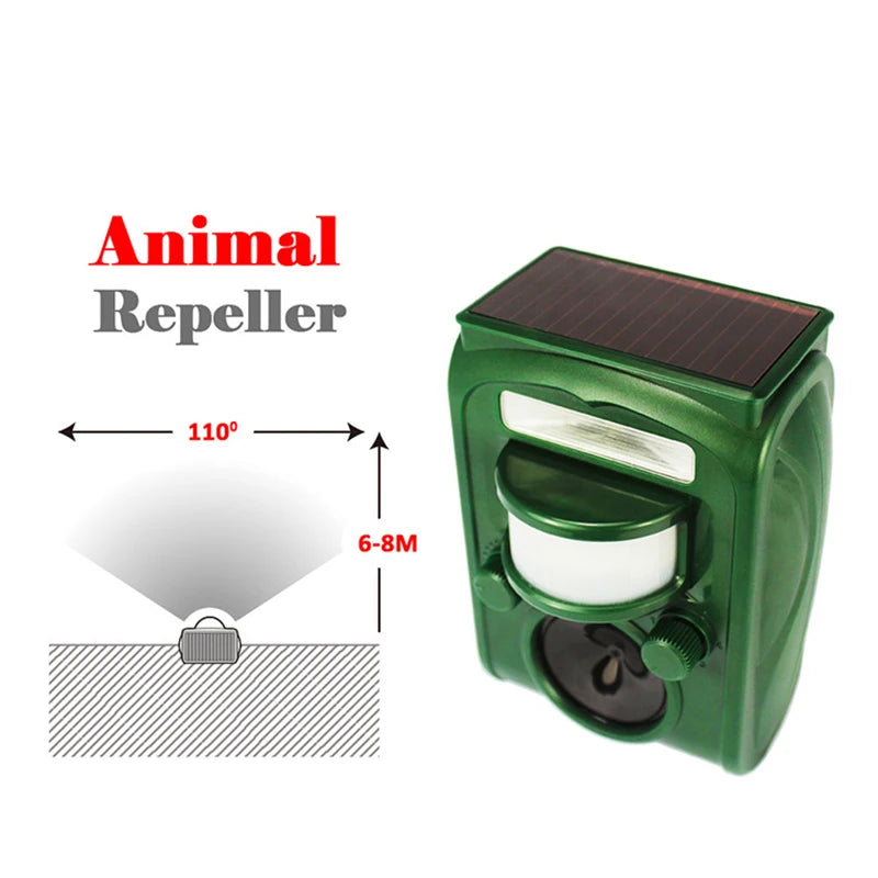 Solar-Powered Ultrasonic Animal Repeller – Outdoor PIR Sensor Pest Control for Garden, Repels Mice, Birds, Bats, and More