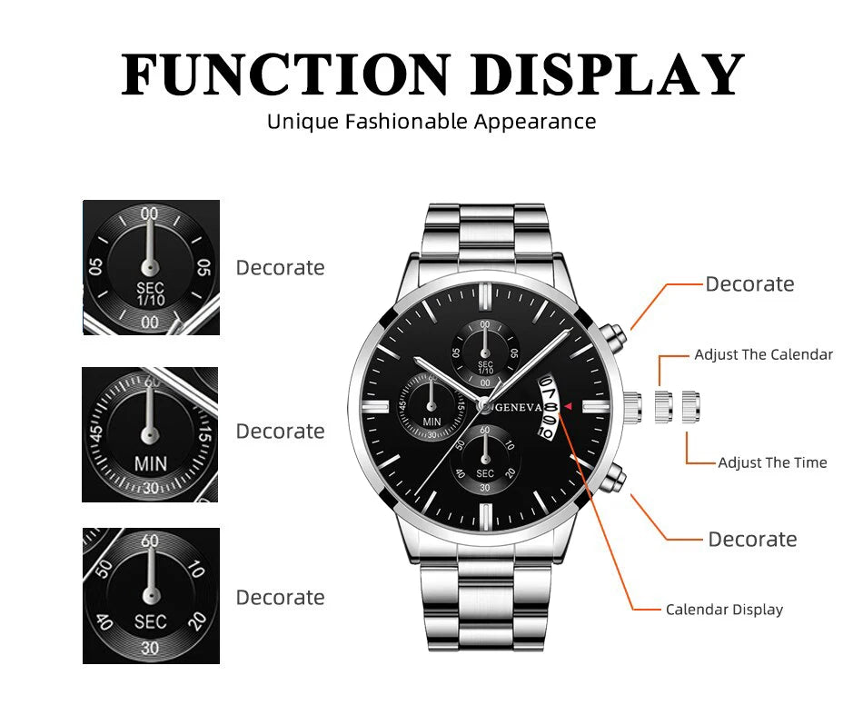 DEYROS ZH12062SHJM Luxury Men's Stainless Steel Quartz Watch – Business Wristwatch with Calendar, Stylish Bracelet Design