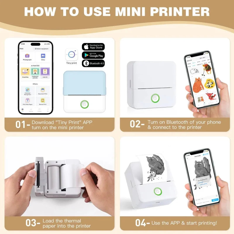 X6 mini printer portable sticker label Printer Bluetooth HD pocket thermal printer with paper for student note inkless printing
