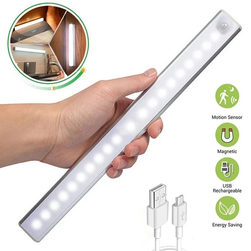 Wireless Motion Sensor LED Night Light – Rechargeable Closet Lamp for Kitchen, Bedroom, Cabinet, and Staircase Backlighting