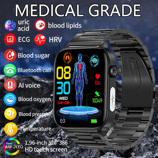 GUHUAVMI 2024 AI Health Smartwatch - ECG, PPG, Blood Glucose, Uric Acid & Lipid Monitoring, Bluetooth Calling, Medical Diagnostic Watch for Men