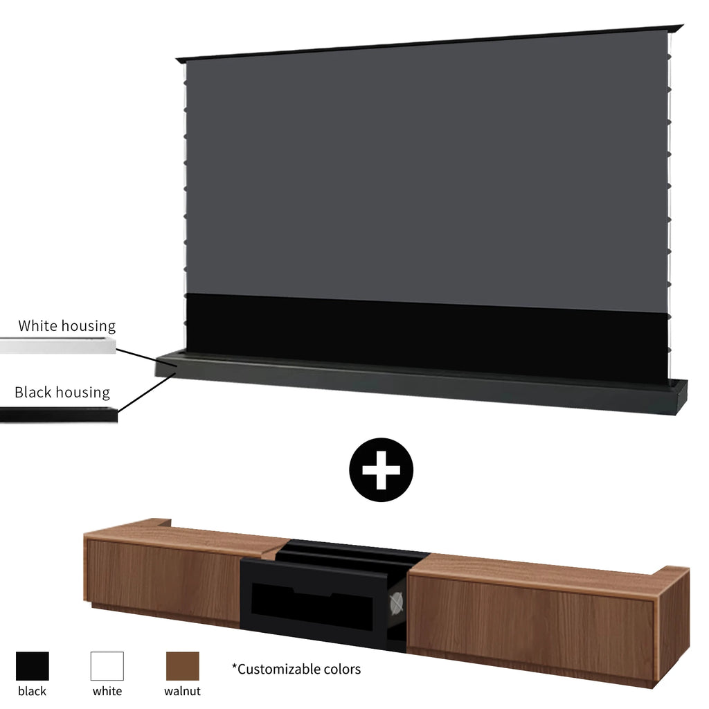 2025 MAX 120 inch Intelligent Laser TV Projector Screen TV Cabinet+Motorized Floor Rising UST Projection Screen For Home Theater