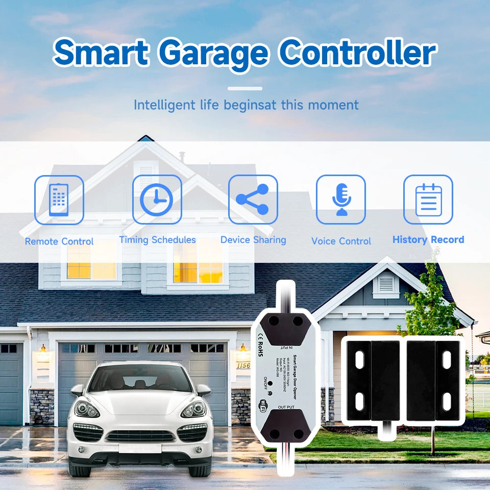 Tuya Smart WiFi Garage Door Opener – Automatic Controller with Voice Control, App Remote, Compatible with Alexa & Google Home