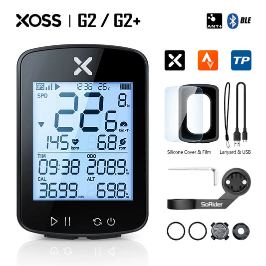 Xoss G+ G2 GPS Bike Computer, Wireless Cycling Speedometer & Odometer with ANT+ for Road & MTB