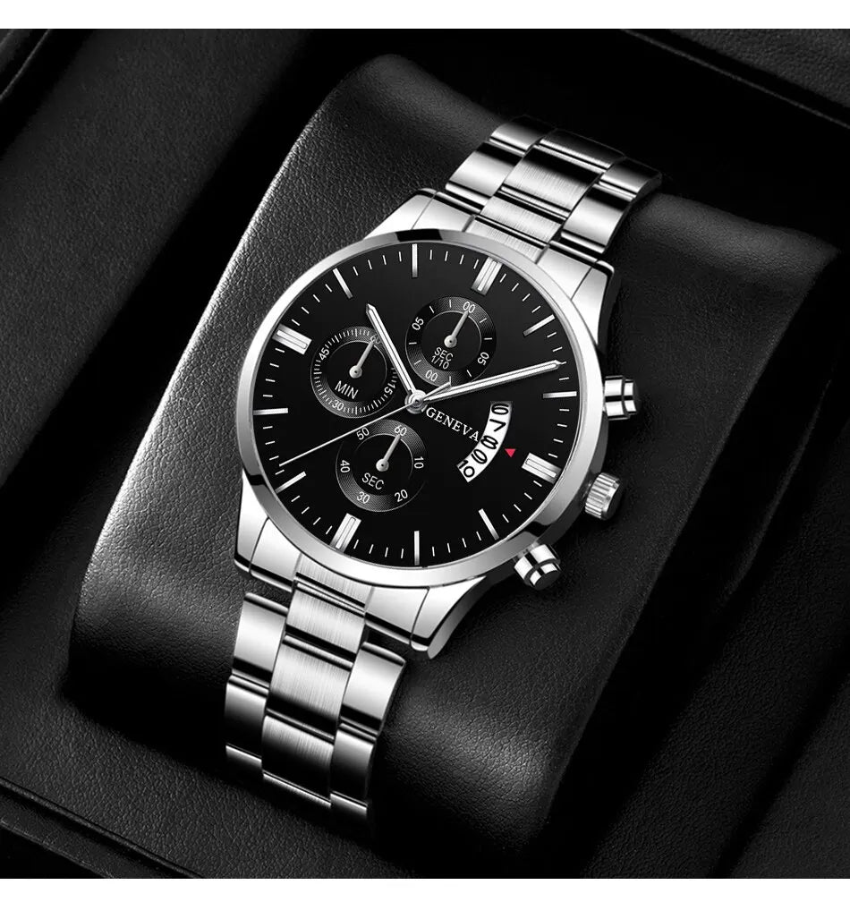 DEYROS ZH12062SHJM Luxury Men's Stainless Steel Quartz Watch – Business Wristwatch with Calendar, Stylish Bracelet Design