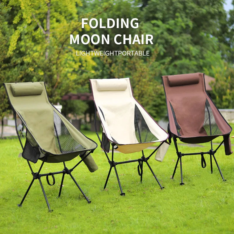 Ultralight High-Back Camping Moon Chair - Portable Aluminum Alloy Chair for Fishing, Picnic, BBQ, Beach, and Outdoor Leisure