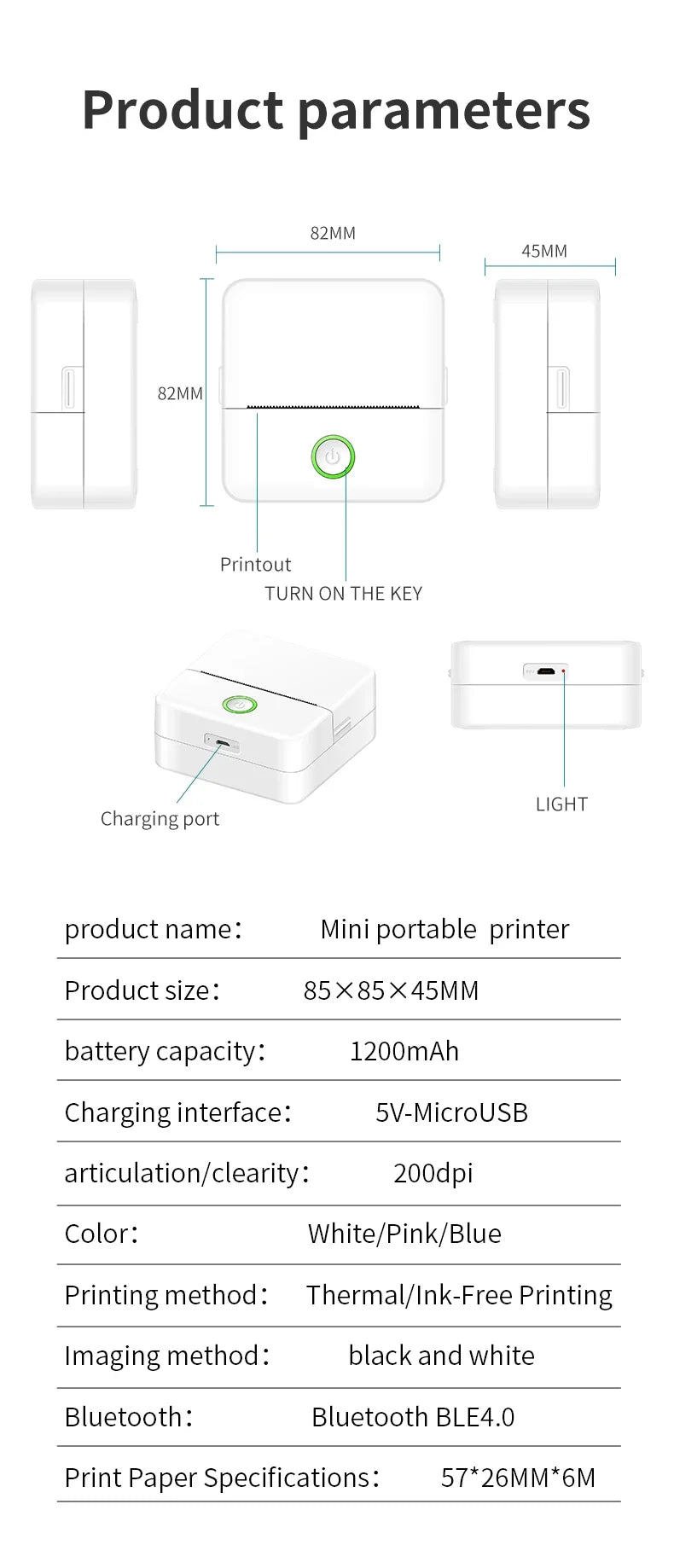 X6 mini printer portable sticker label Printer Bluetooth HD pocket thermal printer with paper for student note inkless printing