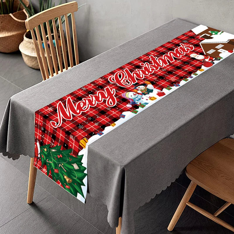 Christmas Table Runner - Merry Christmas Home Decoration Tablecloth Cover for Xmas, New Year Party, and Gifts 2024