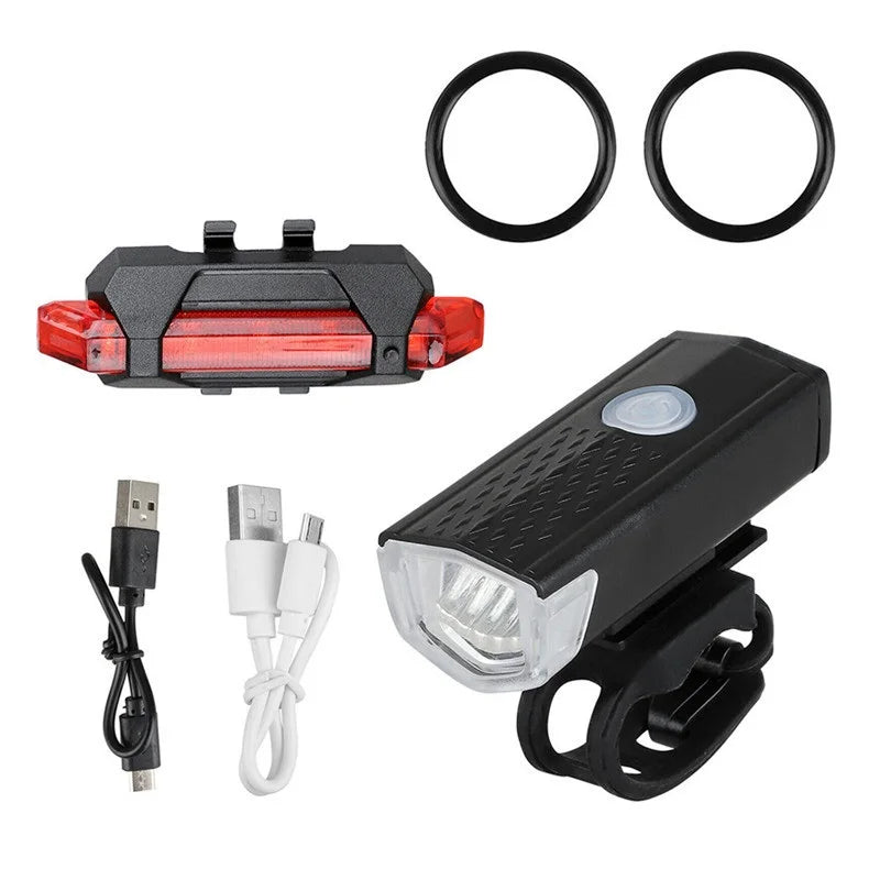 USB Rechargeable LED Bike Light Set - Front & Rear Headlight and Taillight for MTB & Road Cycling Safety