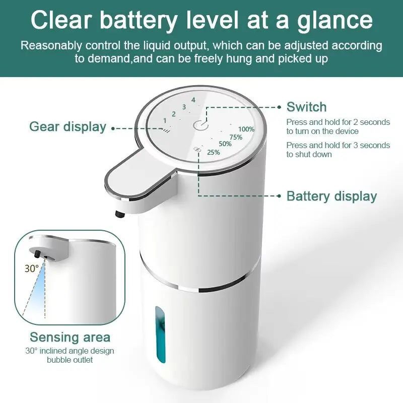 2025 NEW 380ml Automatic Soap Dispenser Foam USB Charging Touchless Smart Display Infrared Sensor Soap Dispensers Hand Washer