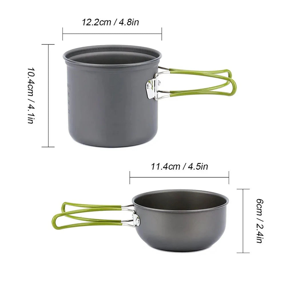 Ultralight Camping Cookware Mess Kit - Portable Outdoor Cooking Pot Set and Tableware for Hiking, Trekking, Picnic, Fishing, and Mountaineering