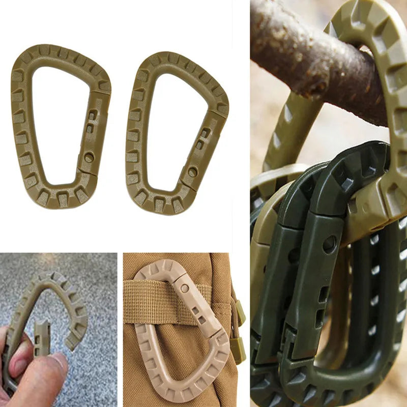 4Pcs Tactical Carabiner Set - Plastic Steel Grimlock Quick Hook Keychain for Webbing, Backpack, and Outdoor Use