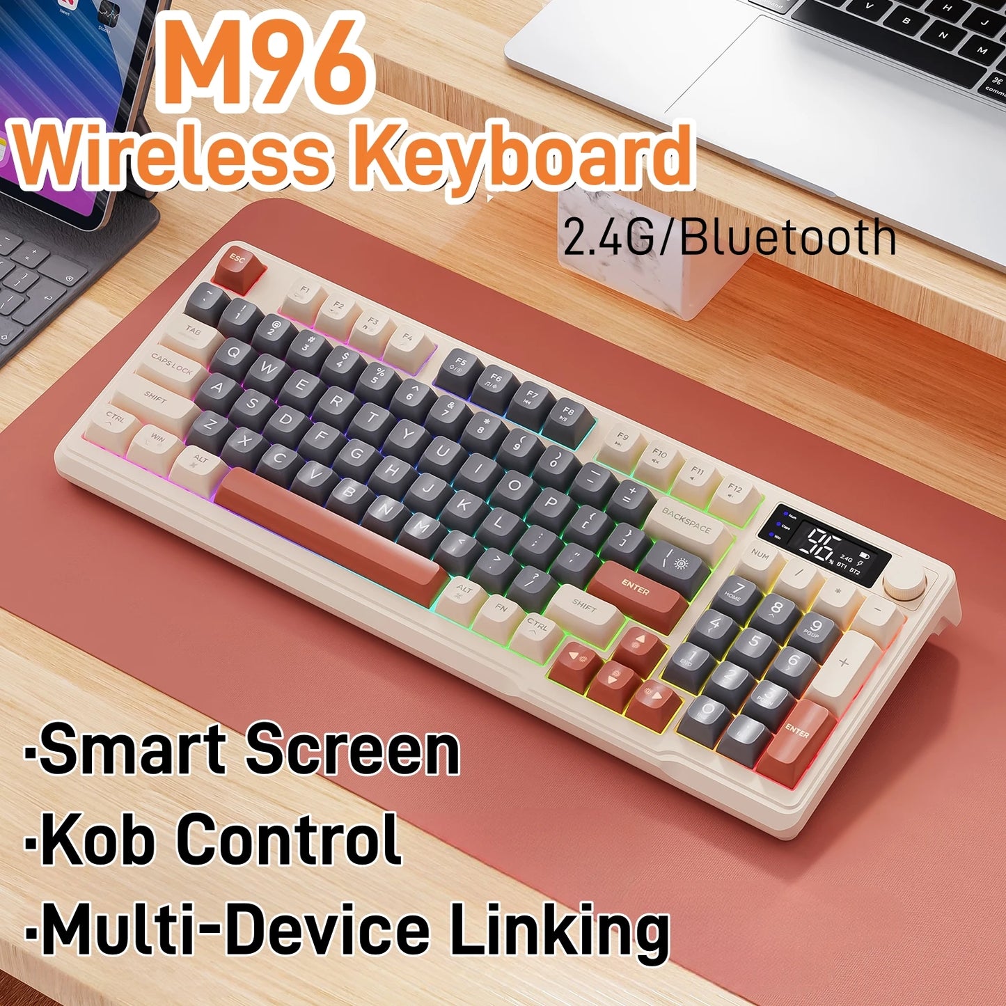 Ziyoulang M96 Wireless Gaming Keyboard with Display | Bluetooth Dual-Mode, Multi-Device & Ergonomic Design