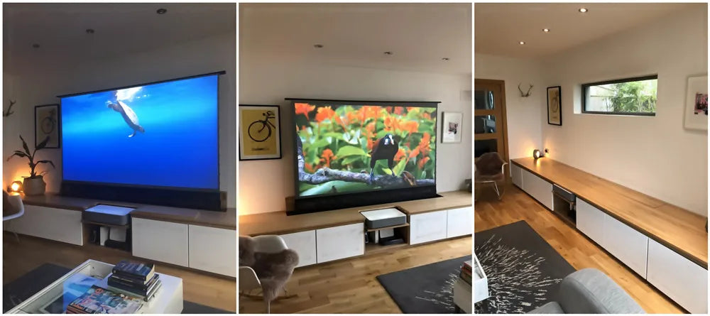 120 inch Laser TV ALR Projector Screen Motorized Floor Rising PET Crystal UST ALR Projection Screen For 4K Ultra Short Projector