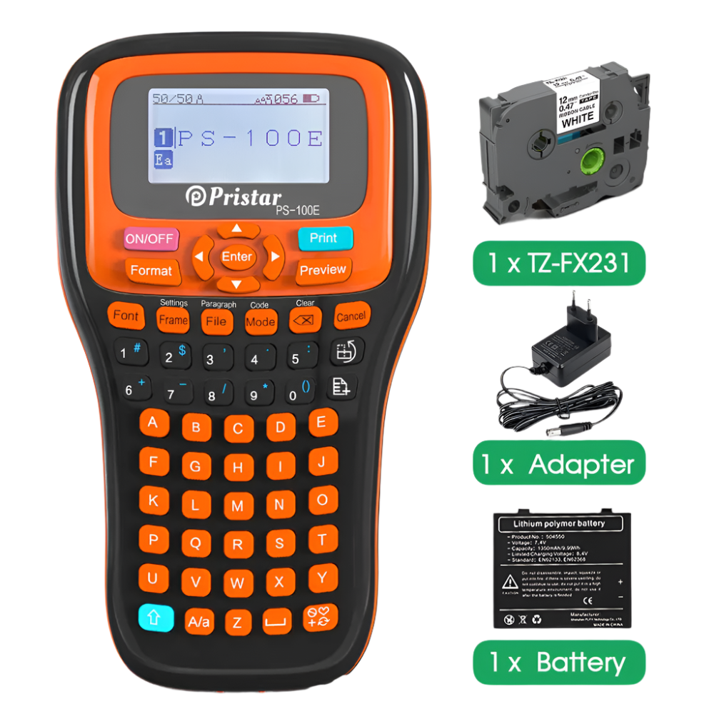 PS100E Portable Wireless Label Printer TZeFX231 Industrial Label Maker Compatible for Brother P-touch Label Maker TZe231 Tapes