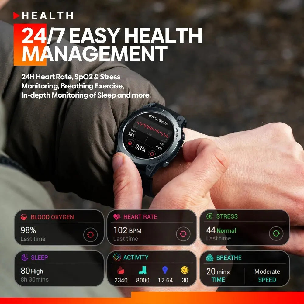 Zeblaze Stratos 3 Premium GPS Smartwatch – Ultra HD AMOLED Display, Built-in GPS, Hi-Fi Bluetooth Calling