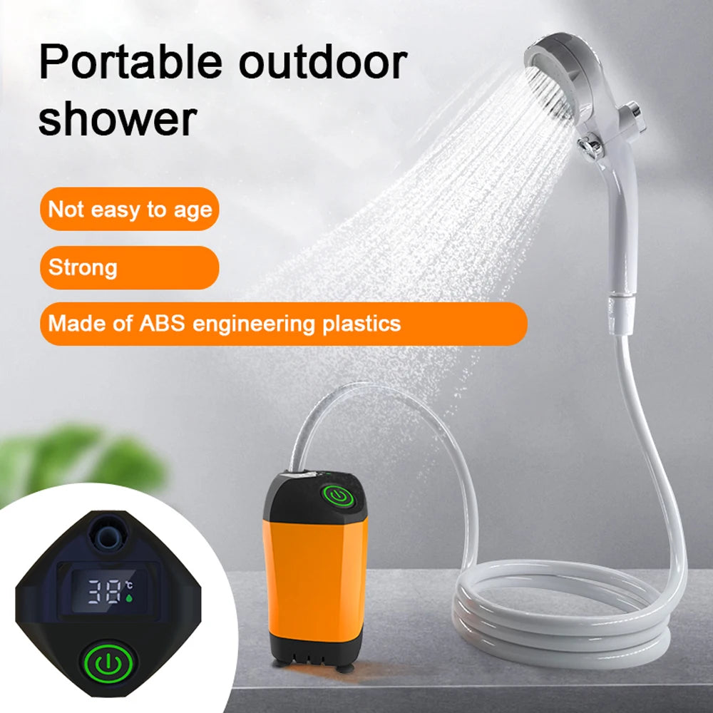 Portable Electric Camping Shower – IPX7 Waterproof with Digital Display, Ideal for Outdoor Hiking, Travel, Pet Washing, and Watering