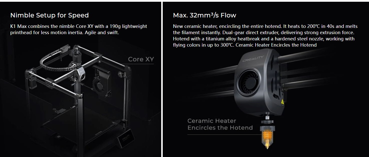 Creality K1 Max 3D Printer 600mm /s Printing Speed Dual-gear Direct Drive Extruder 300x300x300MM