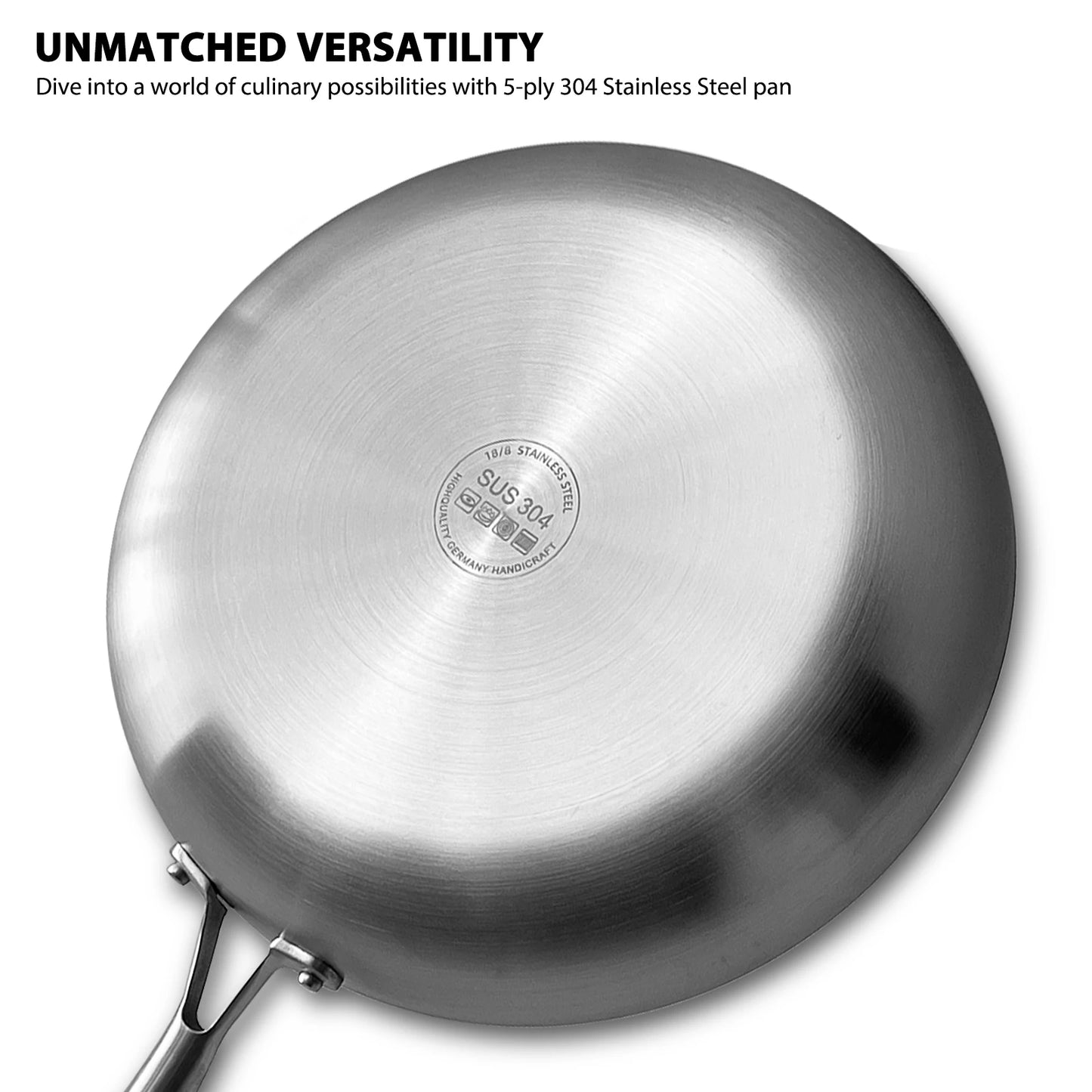 304 Stainless Steel Non-Stick Frying Pan - Uncoated Cookware for Gas & Induction Stoves, Ideal for Steaks and Everyday Cooking