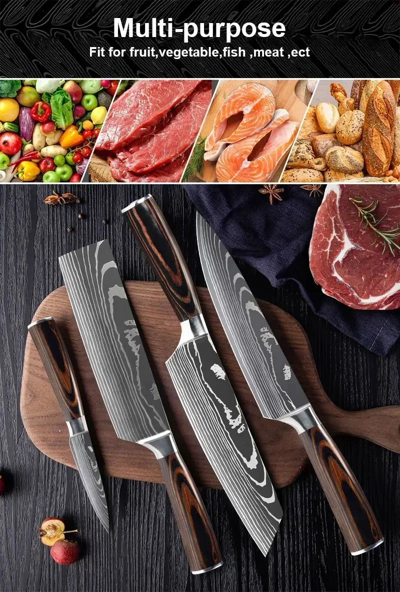 Professional Damascus Steel Kitchen Knives – Japanese Santoku, Slicing, Boning, and Butcher Cleaver Knives