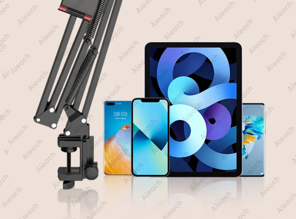 AIEACH 360° Rotating Bed Tablet Stand | Adjustable 90cm Metal Arm Holder for 4.7" to 12.9" Tablets & Phones