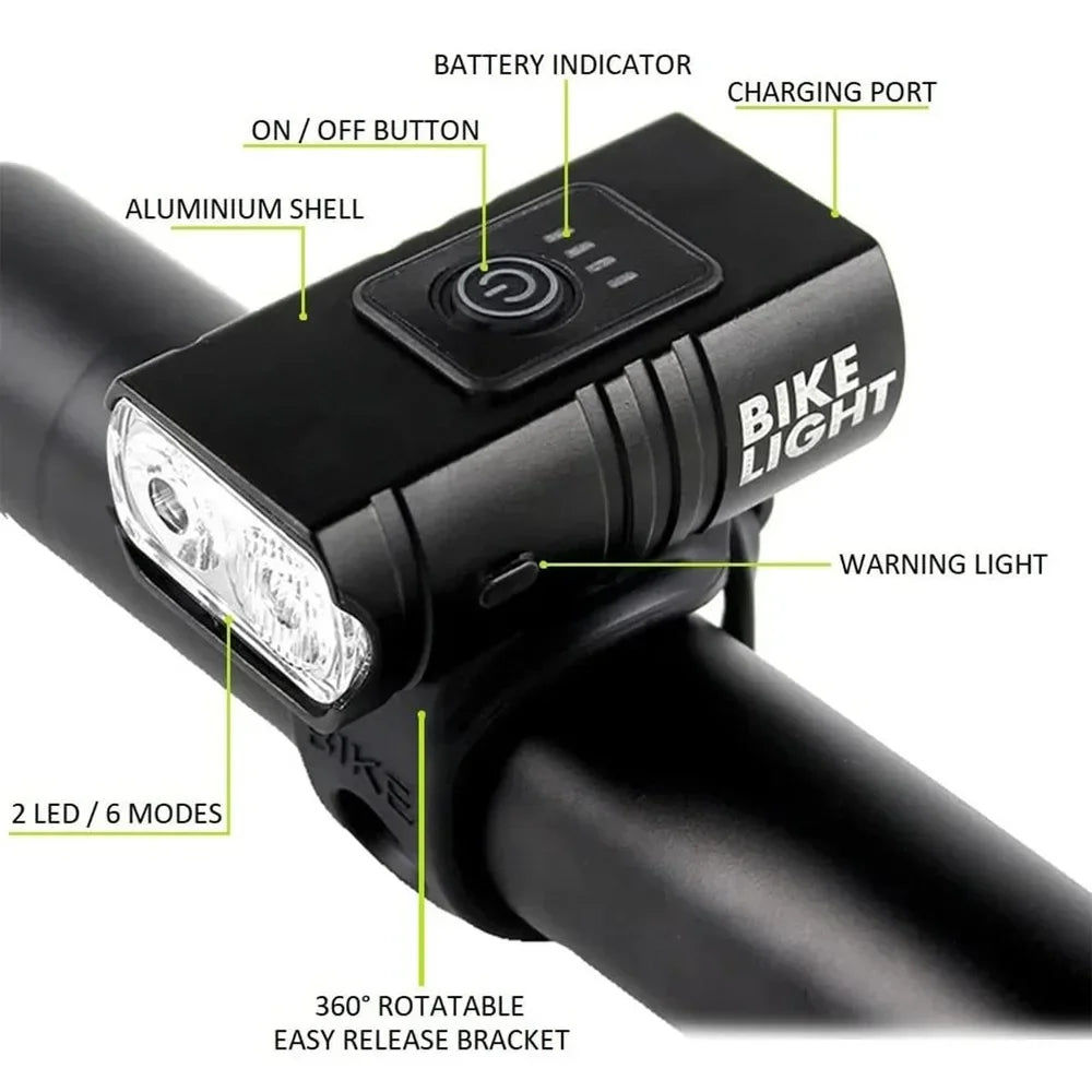 USB Rechargeable T6 LED 1000LM Bicycle Headlight - Ultra Bright Front Light for MTB, Road Bike, Cycling & Scooters