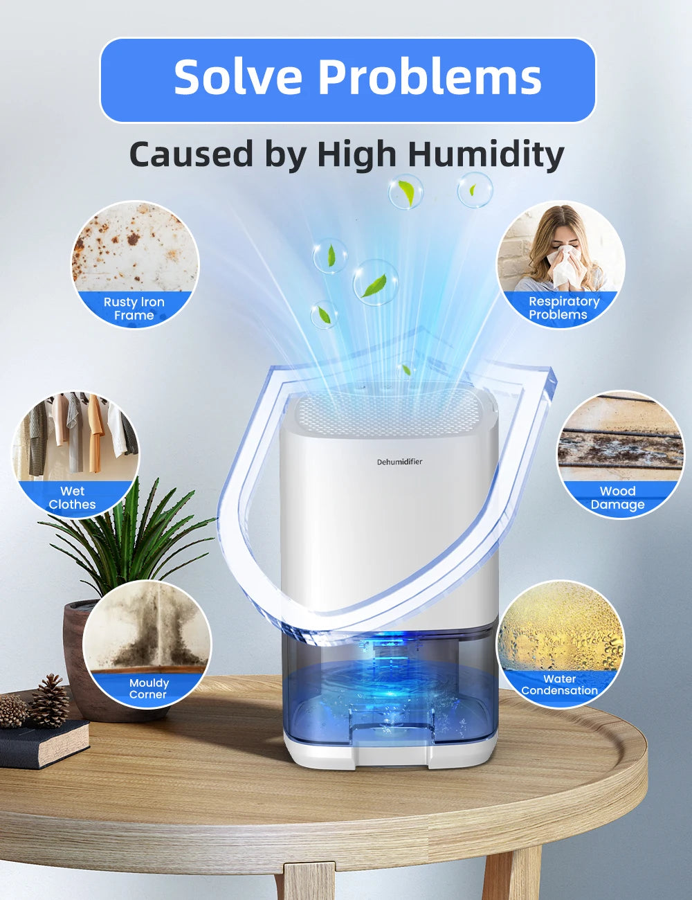 1pc 1000ml Portable Dehumidifier for Home Office and RV Eliminate Damp Mold and Moisture Easy to Use and Energy Efficient