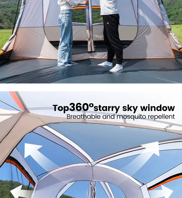 XIAOTREE Outdoor Family Camping Tent - Oversized Double-Layer 2-Room Tent for 3-12 People, Thickened Rainproof Design for Outdoor Adventures