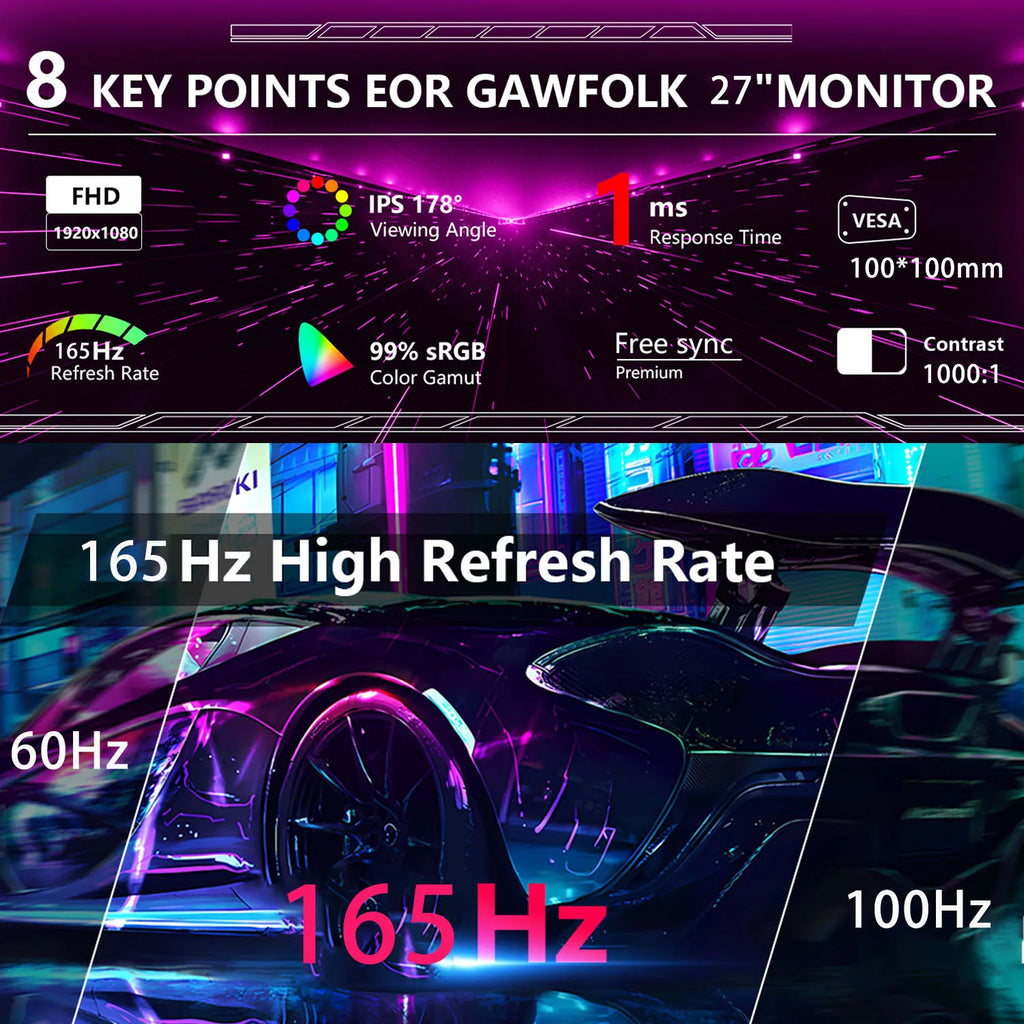 27inch 165Hz Gaming Monitor IPS 350cm/d2 Gaming Display DP HDMI FHD Desktop Ultra-thin Computer Screen Monitor