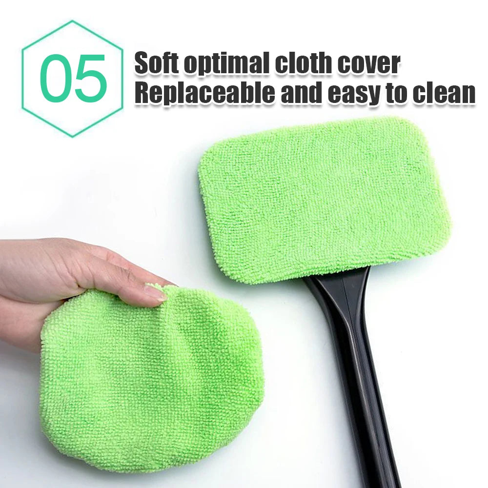 Window Cleaner Brush Kit with Long Handle - Microfiber Windshield Cleaning Tool for Car Interior Detailing and Home Use