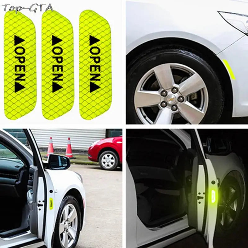 4PCS Reflective Car Door Handle Safety Stickers - Warning Mark Anti-Collision Reflector Strips for Enhanced Visibility