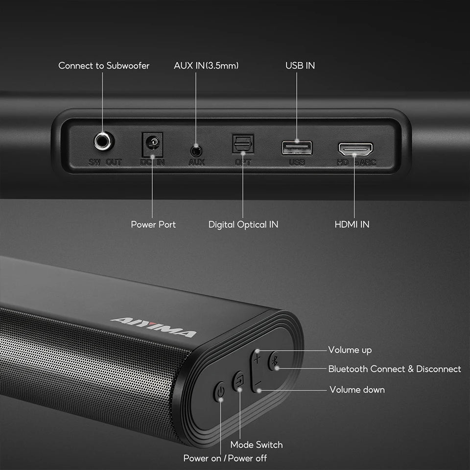 AIYIMA S07 Dolby 2.1 Sound Bar 150W Soundbars With Wireless Subwoofer for TV 3D System Speaker Bluetooth HDMI/Aux/Opt/USB