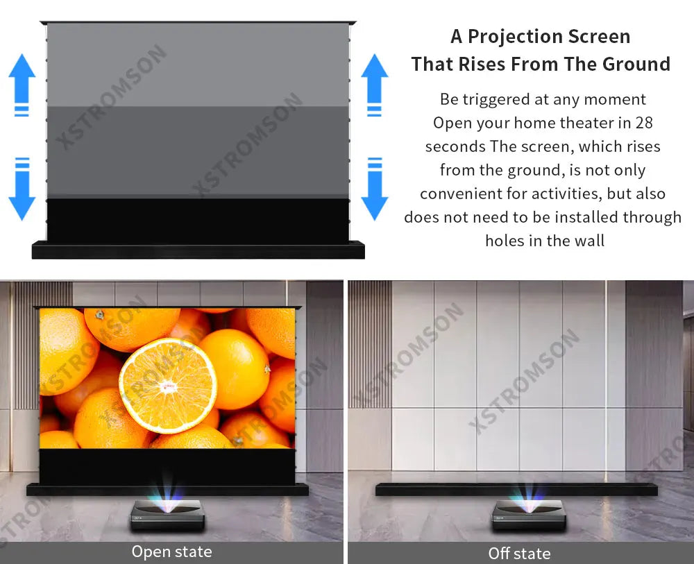 120 inch Laser TV ALR Projector Screen Motorized Floor Rising PET Crystal UST ALR Projection Screen For 4K Ultra Short Projector