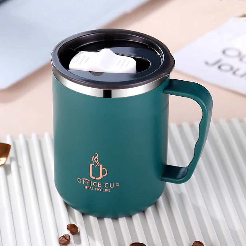 500ml/17oz 304 Stainless Steel Insulated Water Bottle – Double-Layer Coffee Mug with Handle and Plastic Lid