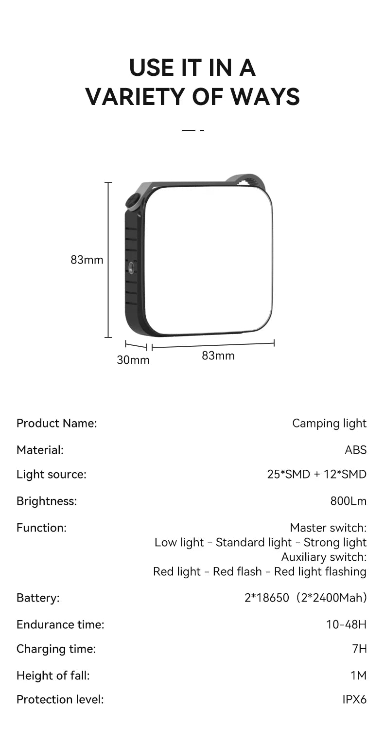 Warsun Rechargeable Camping Light - Waterproof IPX6 Outdoor Hanging Light with SMD LEDs for Work, Maintenance, and Portable Fill Lighting