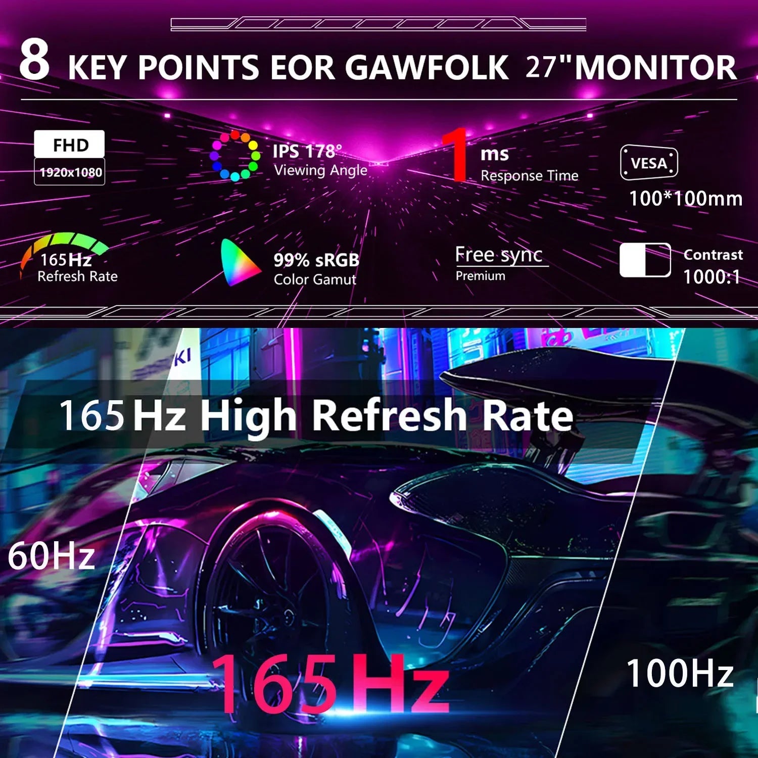 27inch 165Hz Gaming Monitor IPS 350cm/d2 Gaming Display DP HDMI FHD Desktop Ultra-thin Computer Screen Monitor