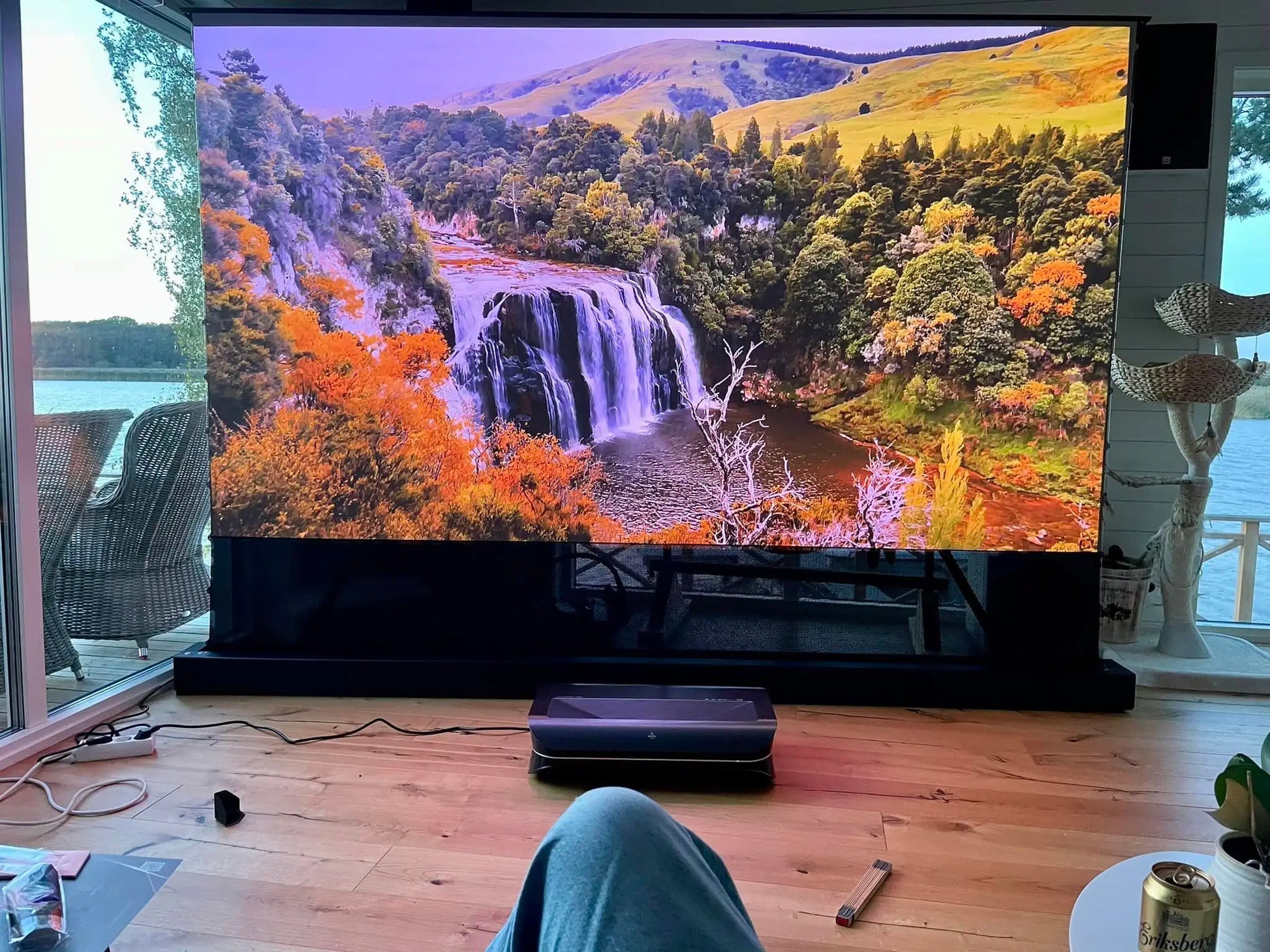 120 inch Laser TV ALR Projector Screen Motorized Floor Rising PET Crystal UST ALR Projection Screen For 4K Ultra Short Projector