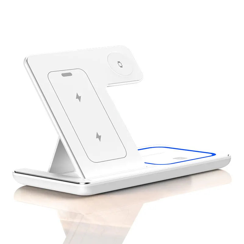 VIKEFON 30W 3-in-1 Fast Wireless Charging Station – Foldable Stand for iPhone 15/14/13/12/11, Apple Watch 9/8/7/6/5, and AirPods Pro