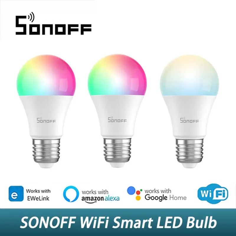 SONOFF Smart LED Bulbs (B02-B-A60/B05-BL-A60) – 9W dimmable Wi-Fi bulbs with eWeLink app control; works with Alexa and Google Home.