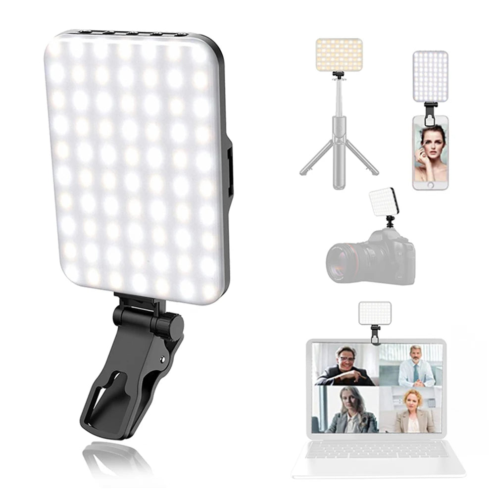 LED Selfie Light with 60 High-Quality Beads – 2200mAh Rechargeable, CRI 97+, 7 Light Modes, Portable Clip-On for Phone, Tablet, Laptop