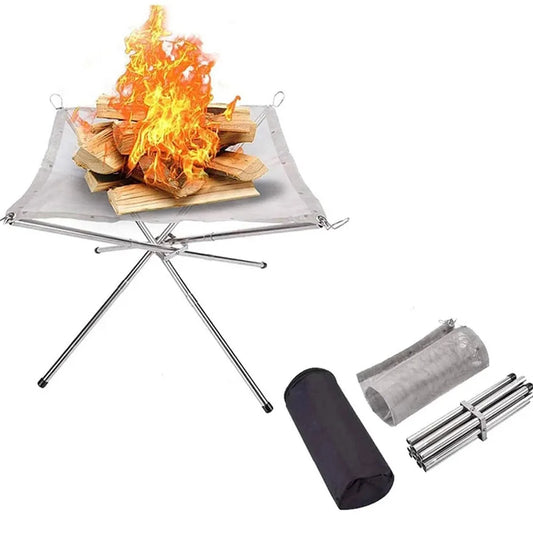 Stainless Steel Foldable Campfire Rack - Portable Mesh Fire Pit for Outdoor Camping, Backyard BBQ, and Bonfires