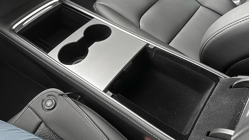 TESY Hidden Storage Box for Tesla Model Y | Flocked Center Console Organizer with Sliding Layers for Front & Rear Armrest