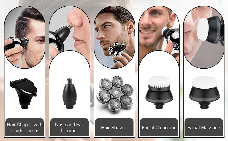 MOSHAN 7D Electric Shaver - Floating Head, Waterproof Beard Trimmer & Skull Clipper with Base Charging for Men