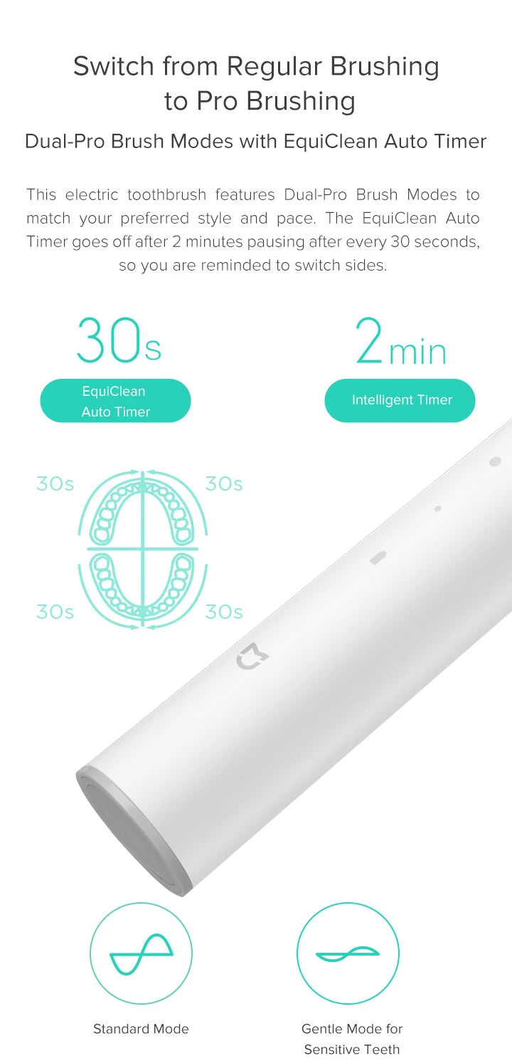 XIAOMI MIJIA T300 Electric Toothbrush - Smart Sonic Ultrasonic Whitening Brush, IPX7 Waterproof