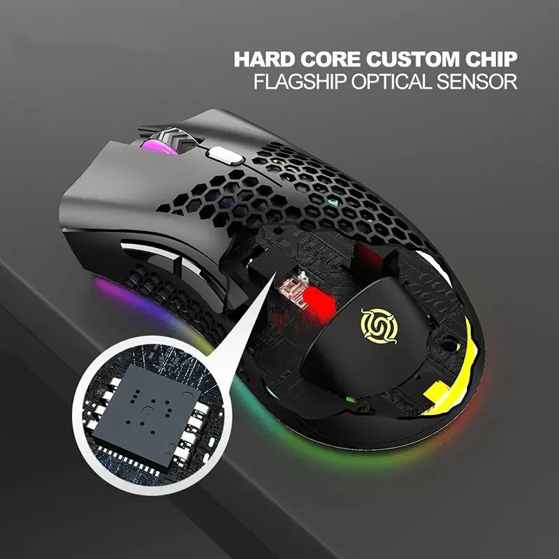 BM600 Rechargeable Wireless Gaming Mouse | 2.4G USB, RGB Lighting, Honeycomb Design for PC, Laptop, Desktop